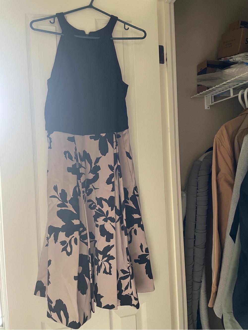 le chateau Black Bodice Blush Floral Midi Dress